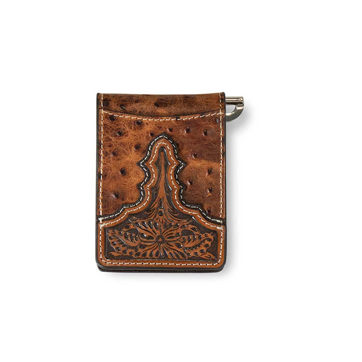 Ariat Men's Slim Fit Ostrich Pattern Bifold Wallet - Brown