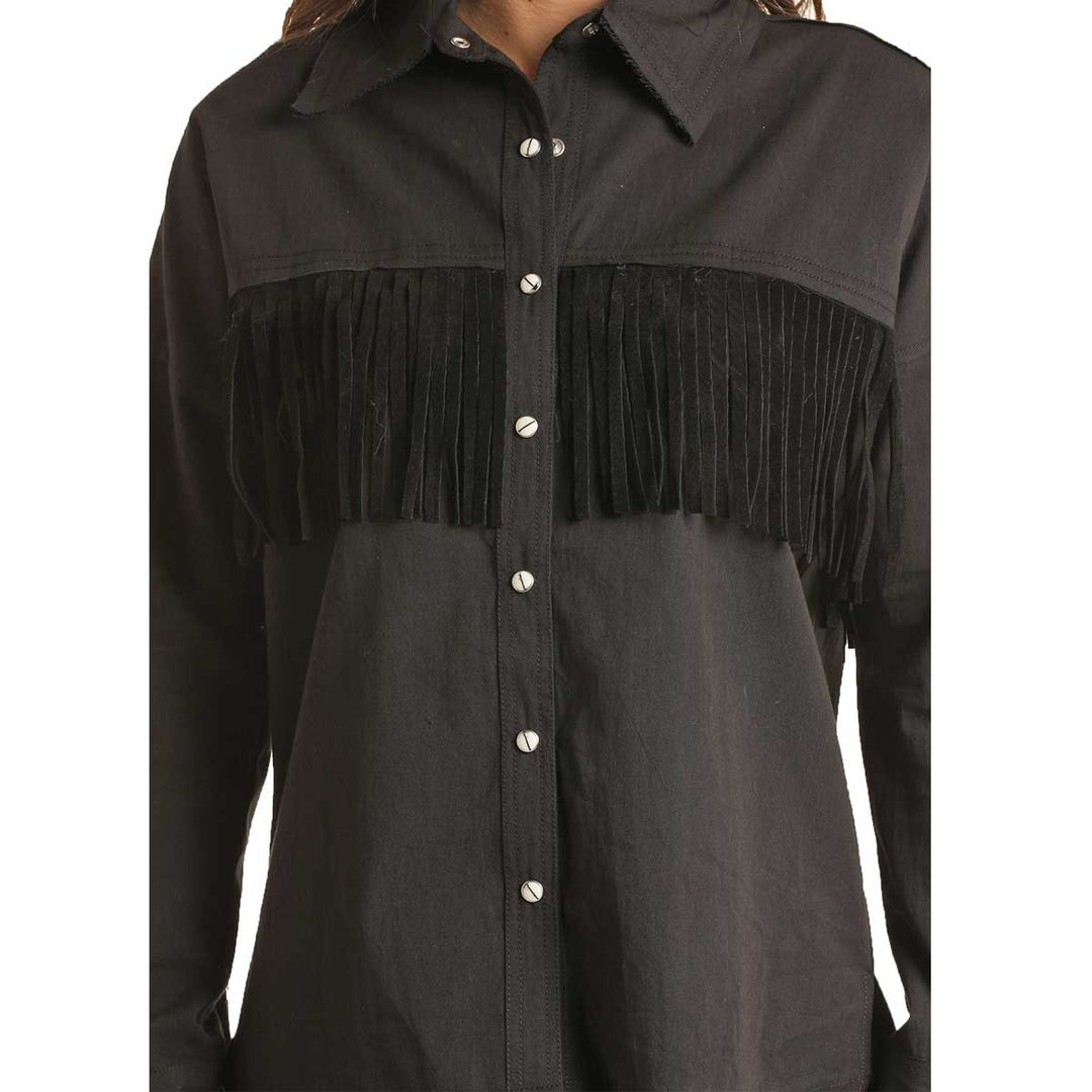 Rock & Roll Cowgirl Women's Twill Shirt with Suede Fringe