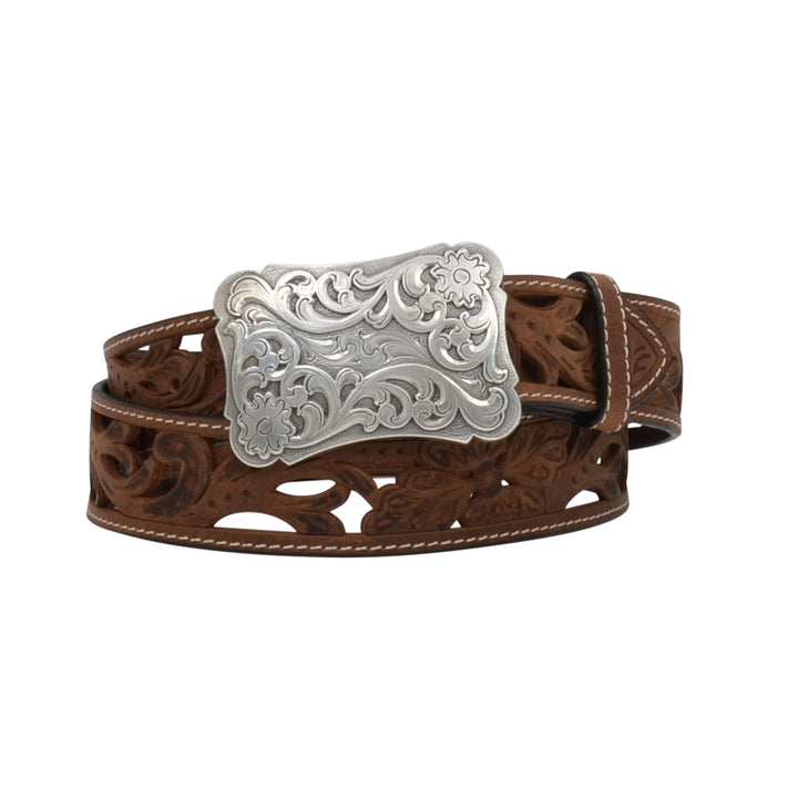 Angel Ranch Women's Floral Tooled Leather Belt