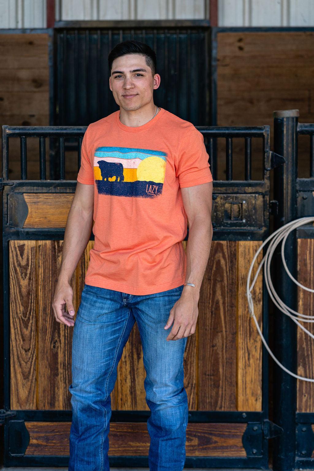 Lazy J Ranch Wear Hereford Sky Short Sleeve T-Shirt - Orange