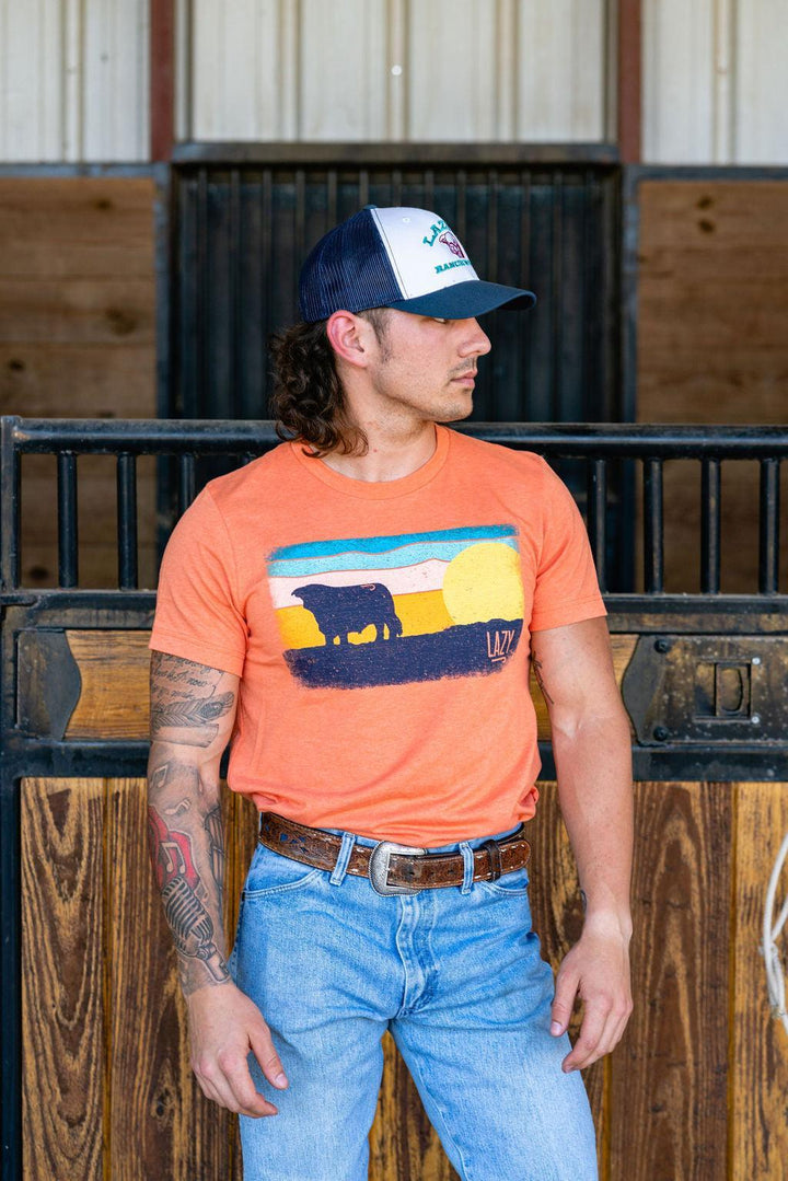 Lazy J Ranch Wear Hereford Sky Short Sleeve T-Shirt - Orange