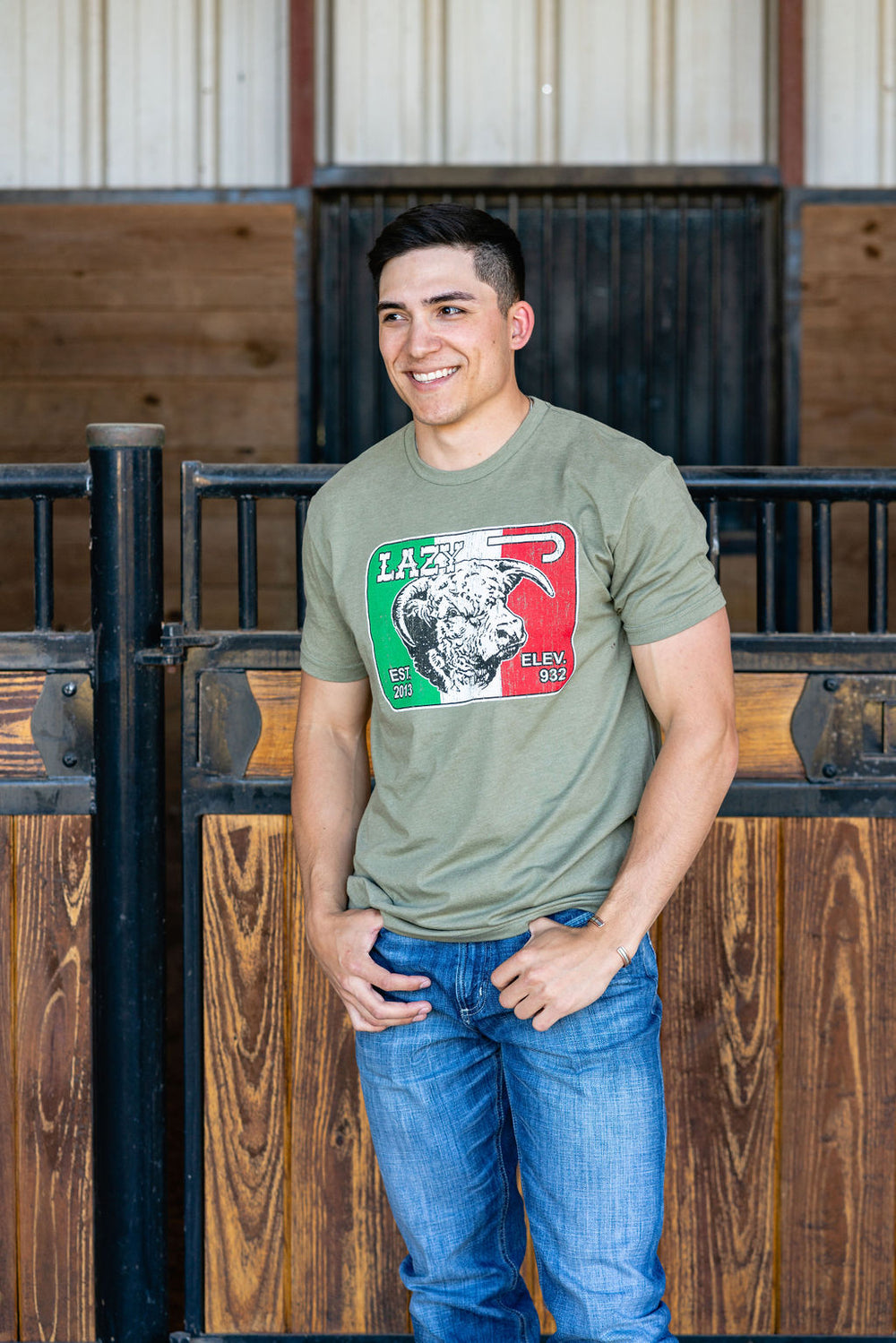 Lazy J Ranch Mexico Elevation Short Sleeve T-Shirt - Olive-T-Shirts-