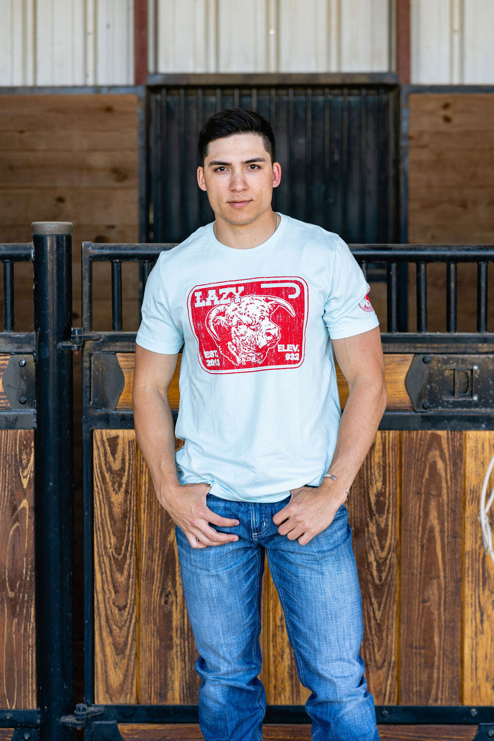 Lazy J Ranch Red Elevation Short Sleeve T-Shirt -  Light Blue