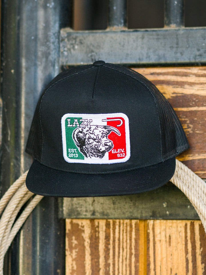 Lazy J Ranch Wear Black & Black 4" Mexico Bull Patch Cap