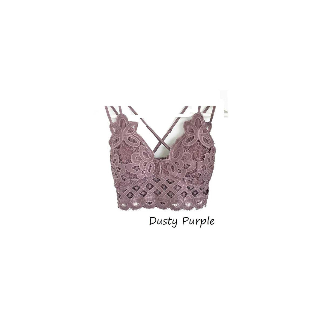 Crochet Lace Longline Bralette - Dusty Purple