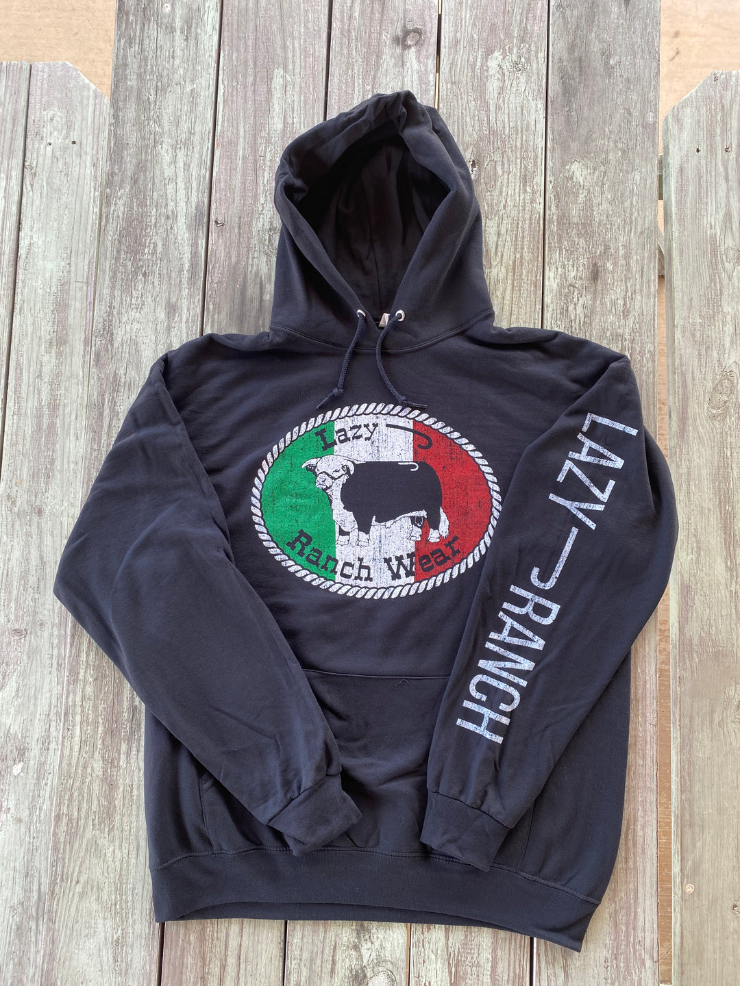 Lazy J Ranch Wear Original Buckle Mexico Elevation Core Fleece Pullover Hoodie - Black