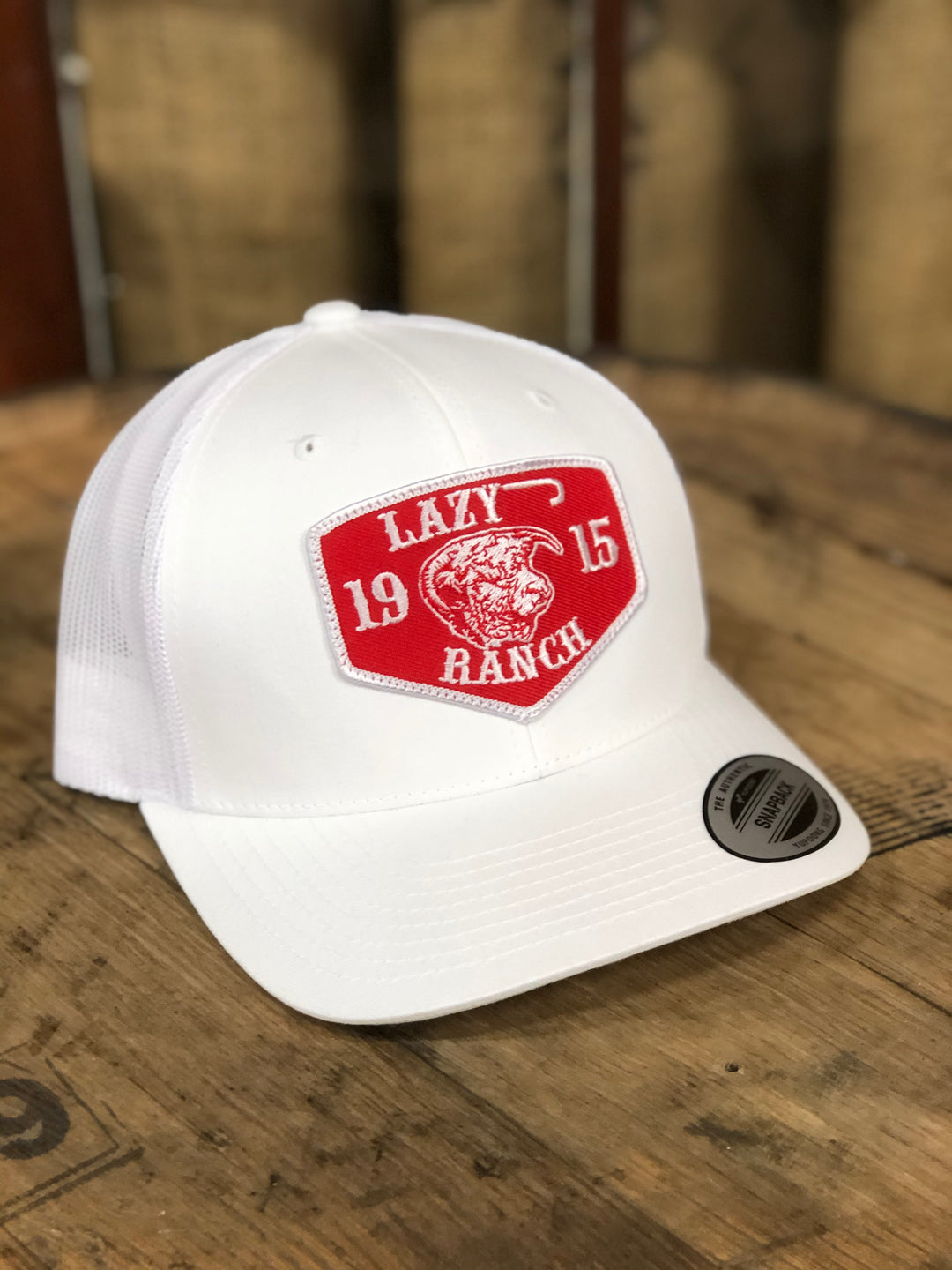 Lazy J Ranch Wear White & White 3.5" Red Ranch Patch Cap