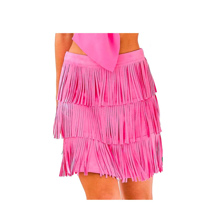 Main Strip Women's Side Zipper Tier Fringe Suede Mini Skirt