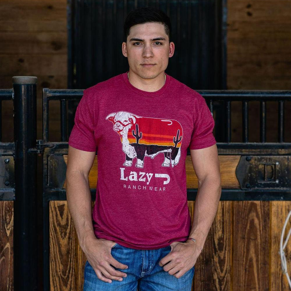 
                  
                    Lazy J Ranch Sunrise Bull Short Sleeve T-Shirt - Cardinal Red-Lazy J Ranch Wear
                  
                