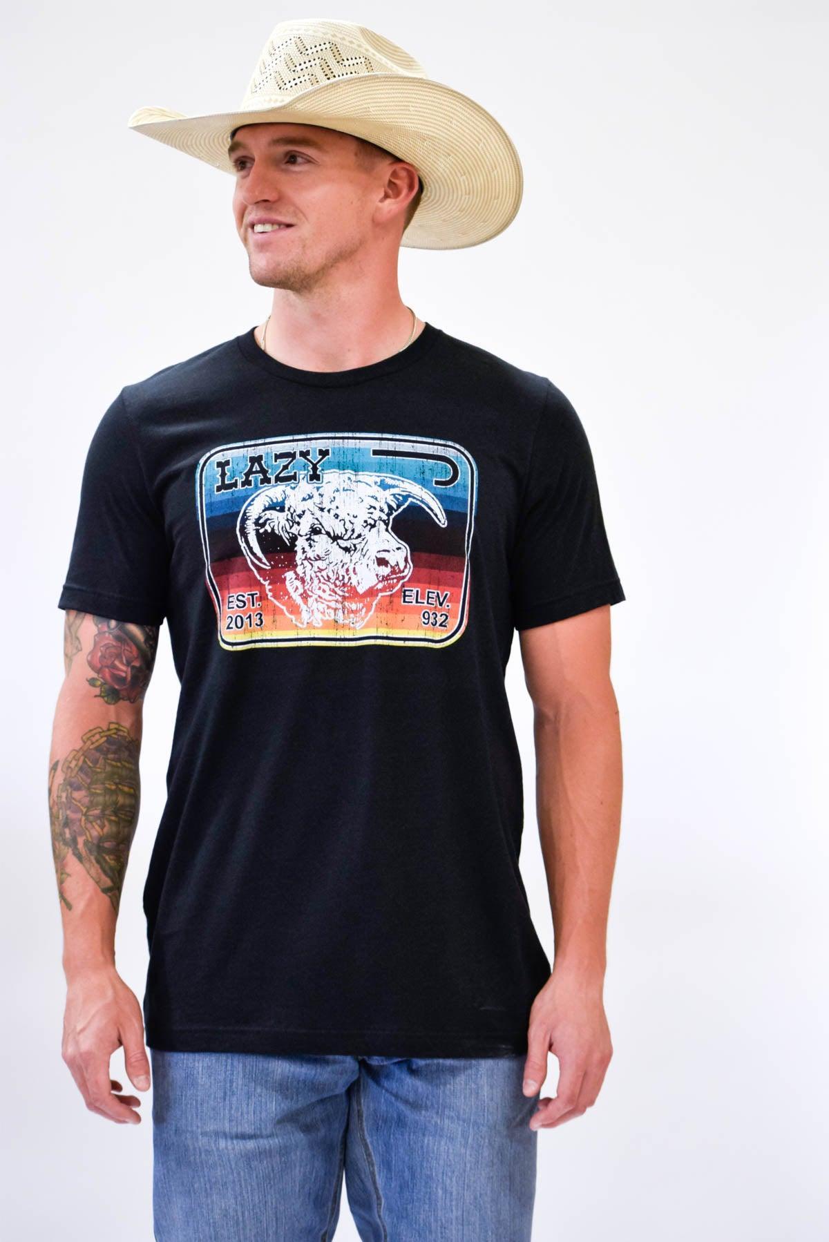 Lazy J Ranch Serape Elevation Short Sleeve T-Shirt - Heather Black-Lazy J Ranch Wear