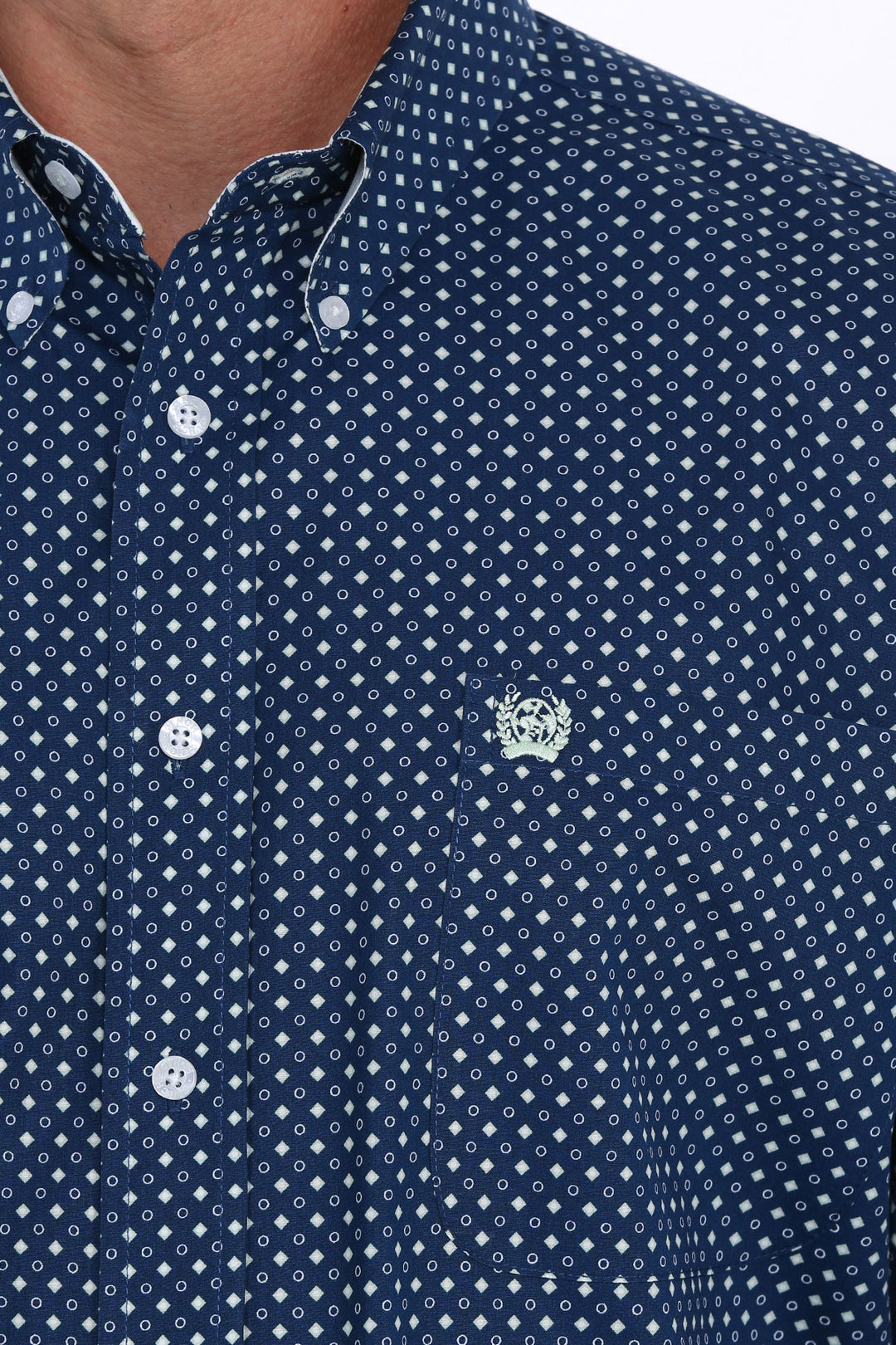Cinch Men's Button Down Long Sleeve Shirt - Royal Blue White Dot Print ...