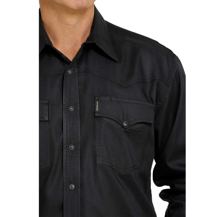 Cinch Men's Solid Western Pearl Snap Long Sleeve Shirt - Black