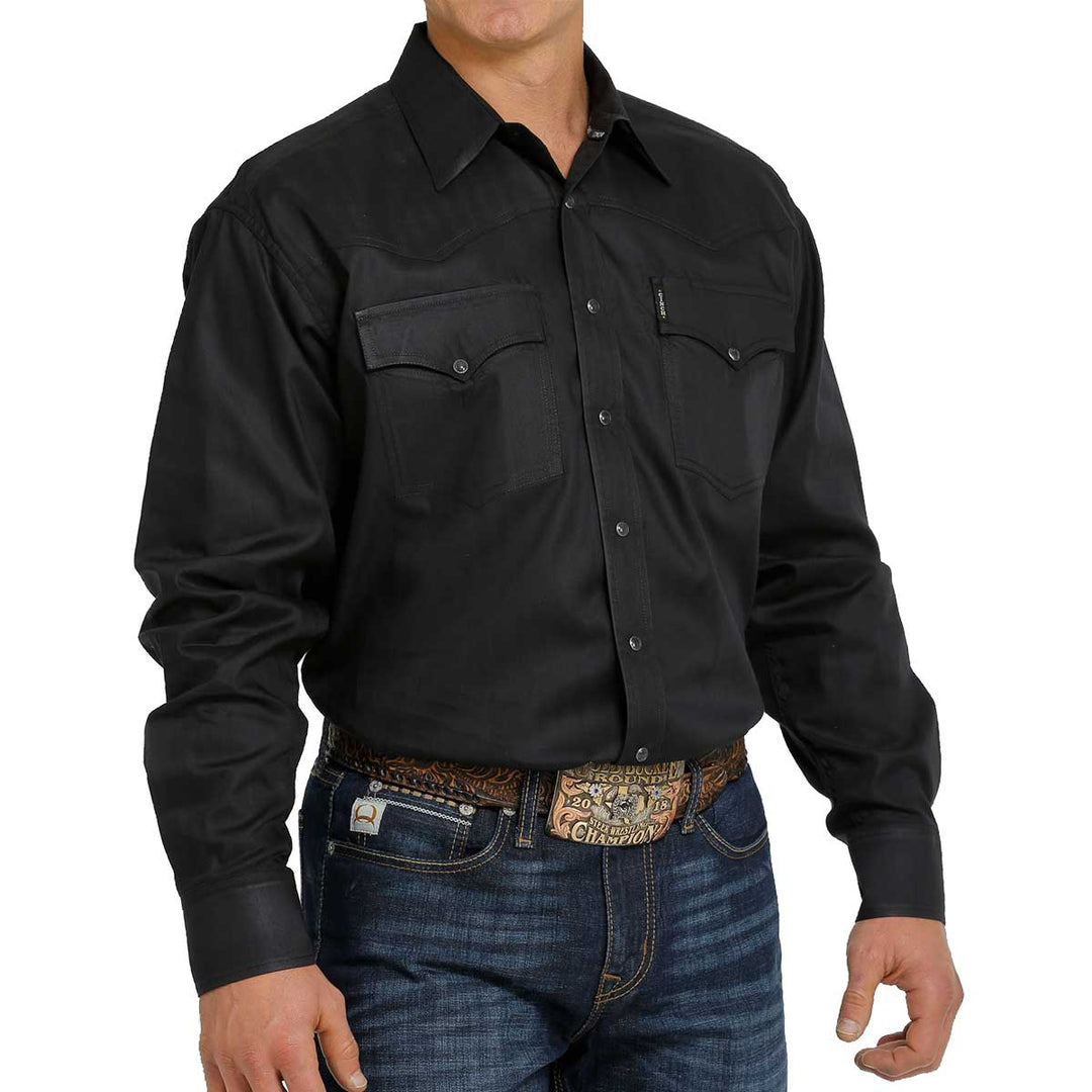Cinch Men's Solid Western Pearl Snap Long Sleeve Shirt - Black