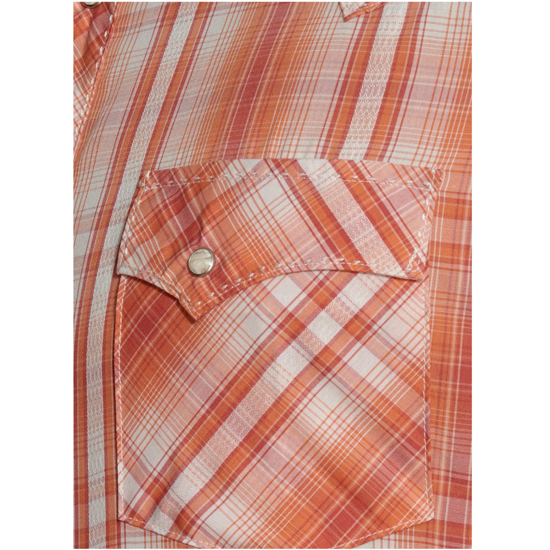 Wrangler Men's Fashion Pearl Snap Short Sleeve Shirt - Orange