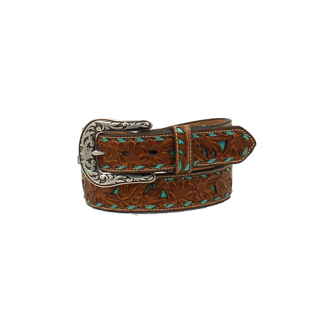 Nocona Women's Tan Leather Belt with Turquoise Accents