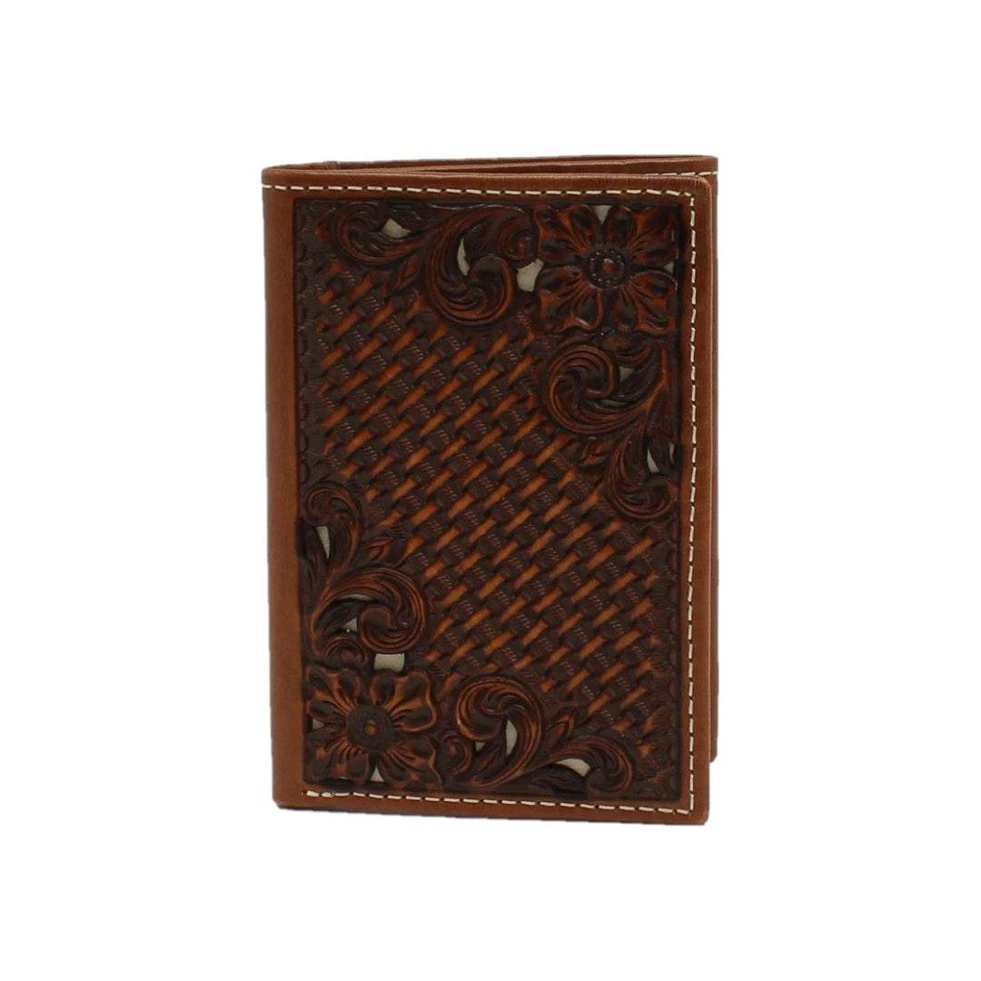 Nocona Men's Floral Tooled Leather Trifold Wallet