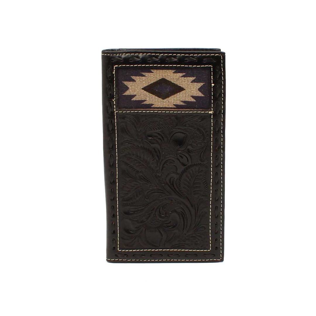 Nocona Men's Black Leather Tooled Inlay Rodeo Wallet