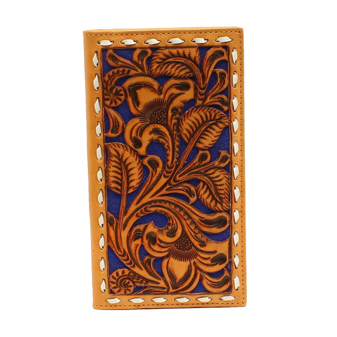 Nocona Men's Rodeo Tooled Leather Wallet - Natural Blue