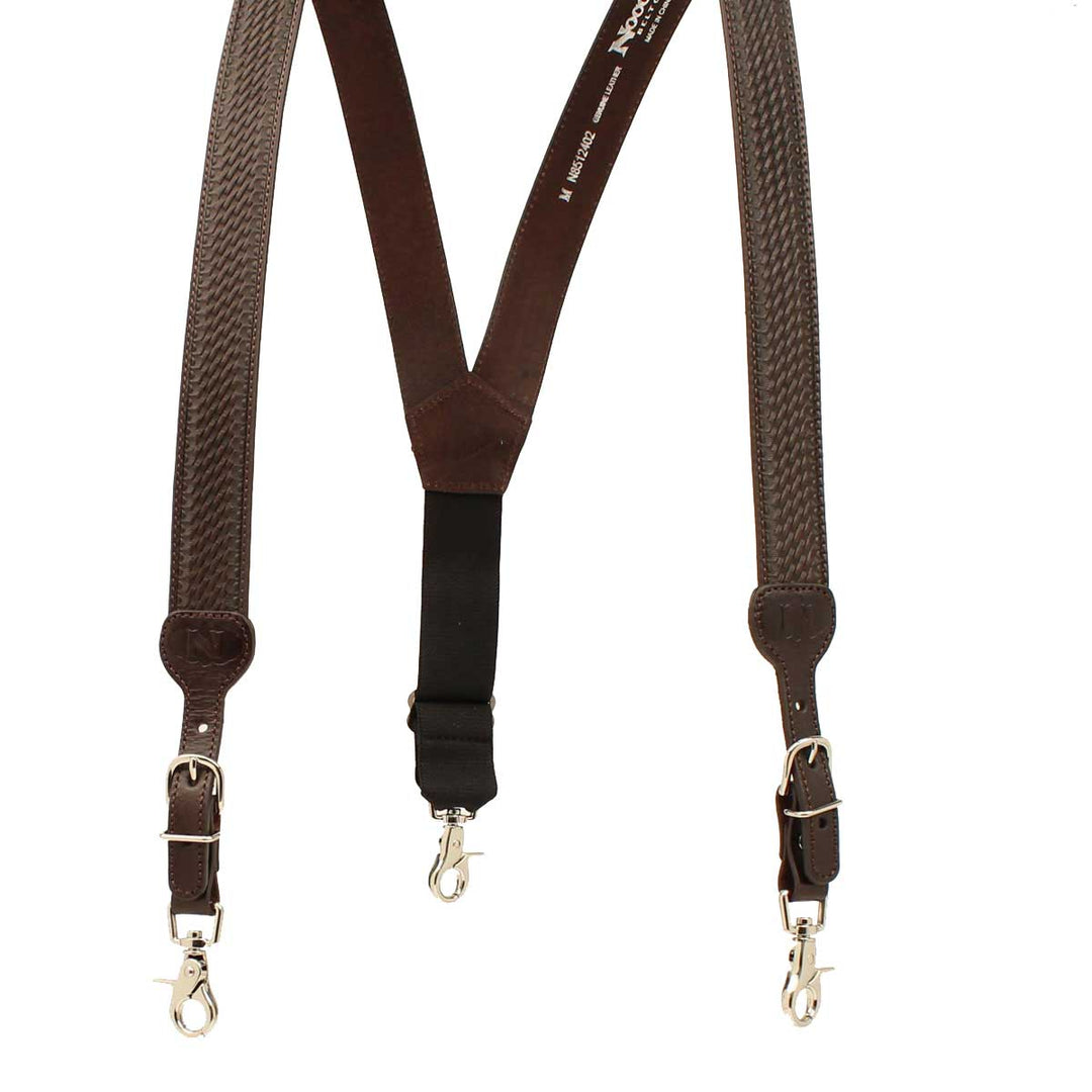 Nocona Men's Heavy Duty Brown Leather Suspenders