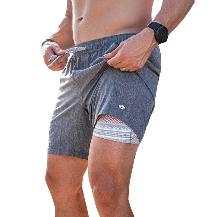 Burlebo Men's Grizzly Grey Aztec Athletic Shorts