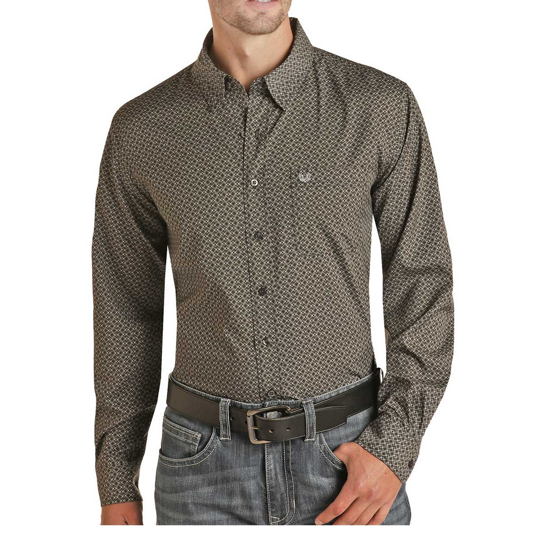 Panhandle Men's Diamond Geo Button Down Long Sleeve Shirt - Black