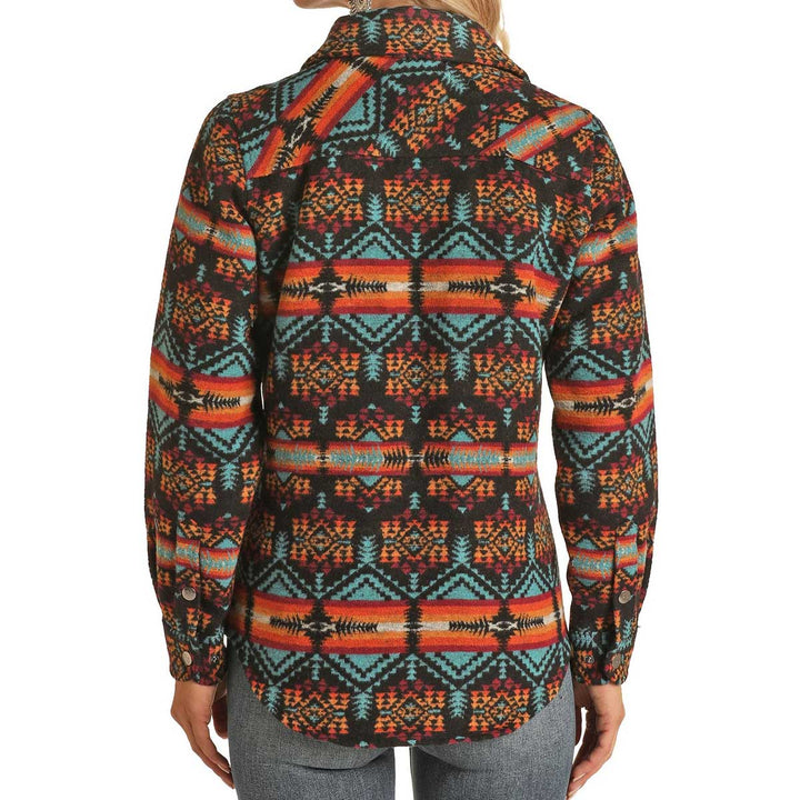 Rock & Roll Cowgirl Women's Aztec Wool Shirt Jacket - Black