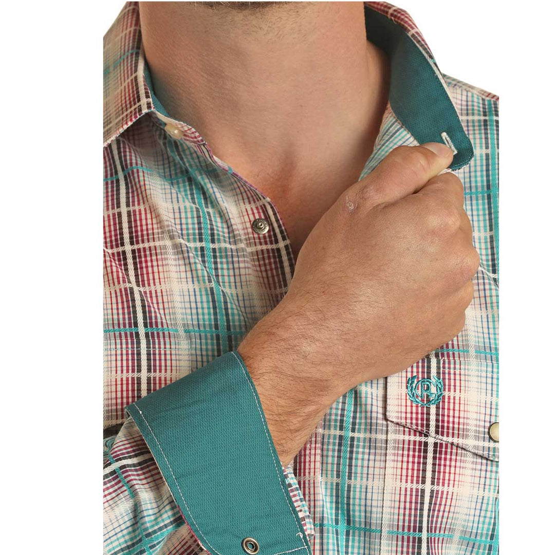 Panhandle Men's Regular Fit Yarn Dye Poplin Plaid Long Sleeve Shirt - Teal