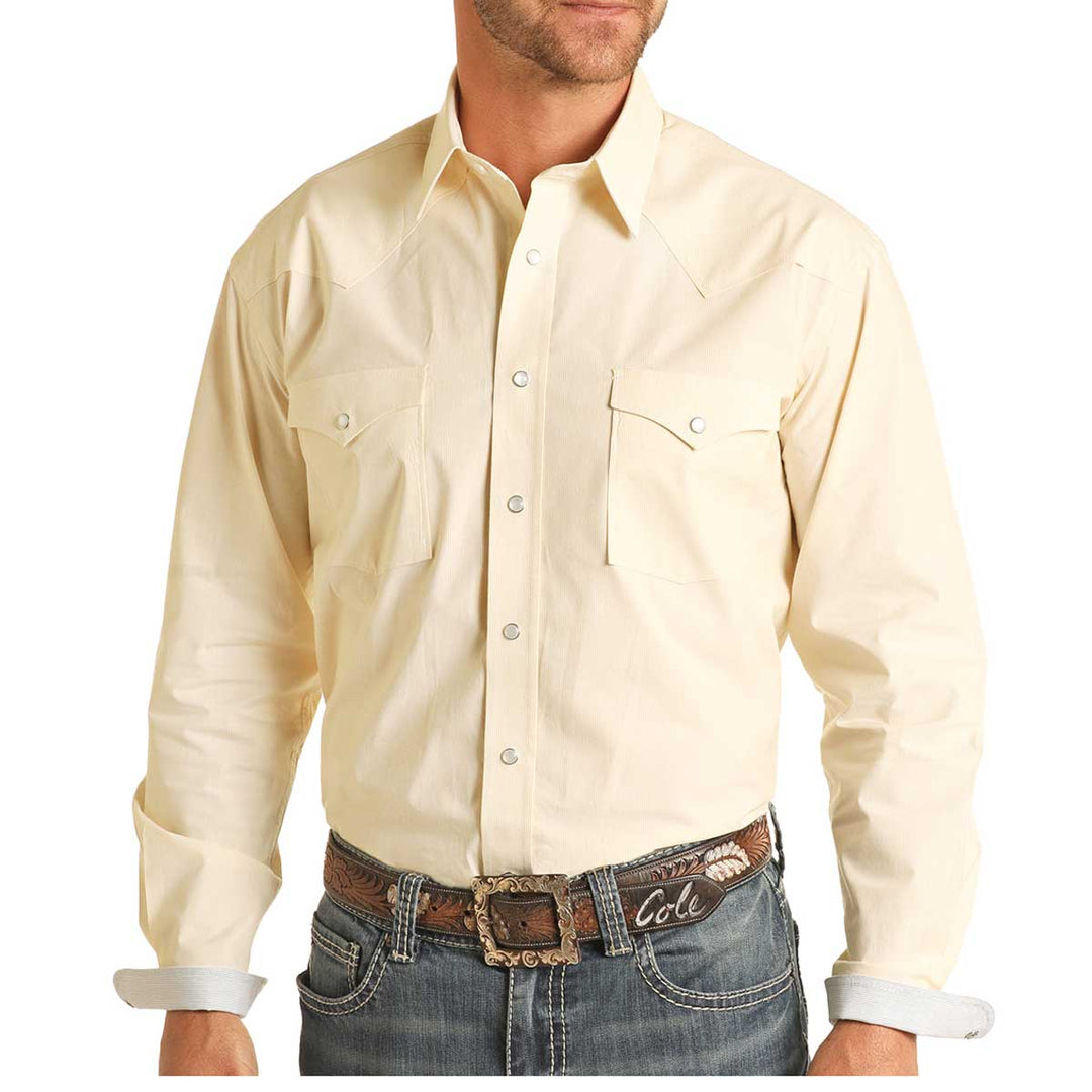 Panhandle Men's Micro Pinstripe Pearl Snap Long Sleeve Shirt - Yellow