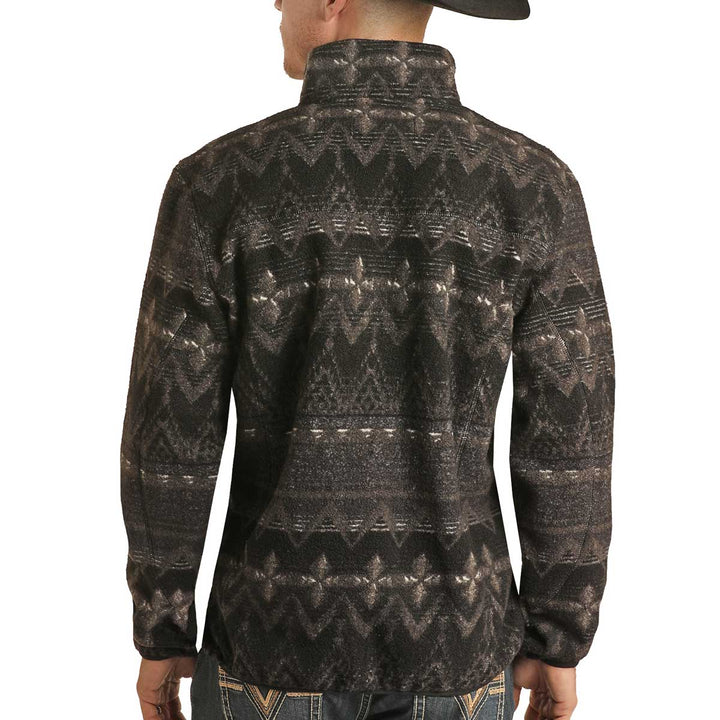 Rock & Roll Cowboy Men's Aztec Printed 1/4 Zip Berber Pullover - Black