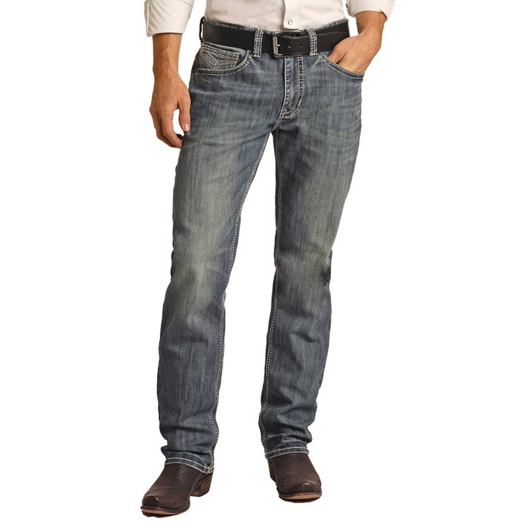 Rock & Roll Cowboy Men's Regular Fit Stretch V Pocket Stackable Boot Jeans - Med Vintage