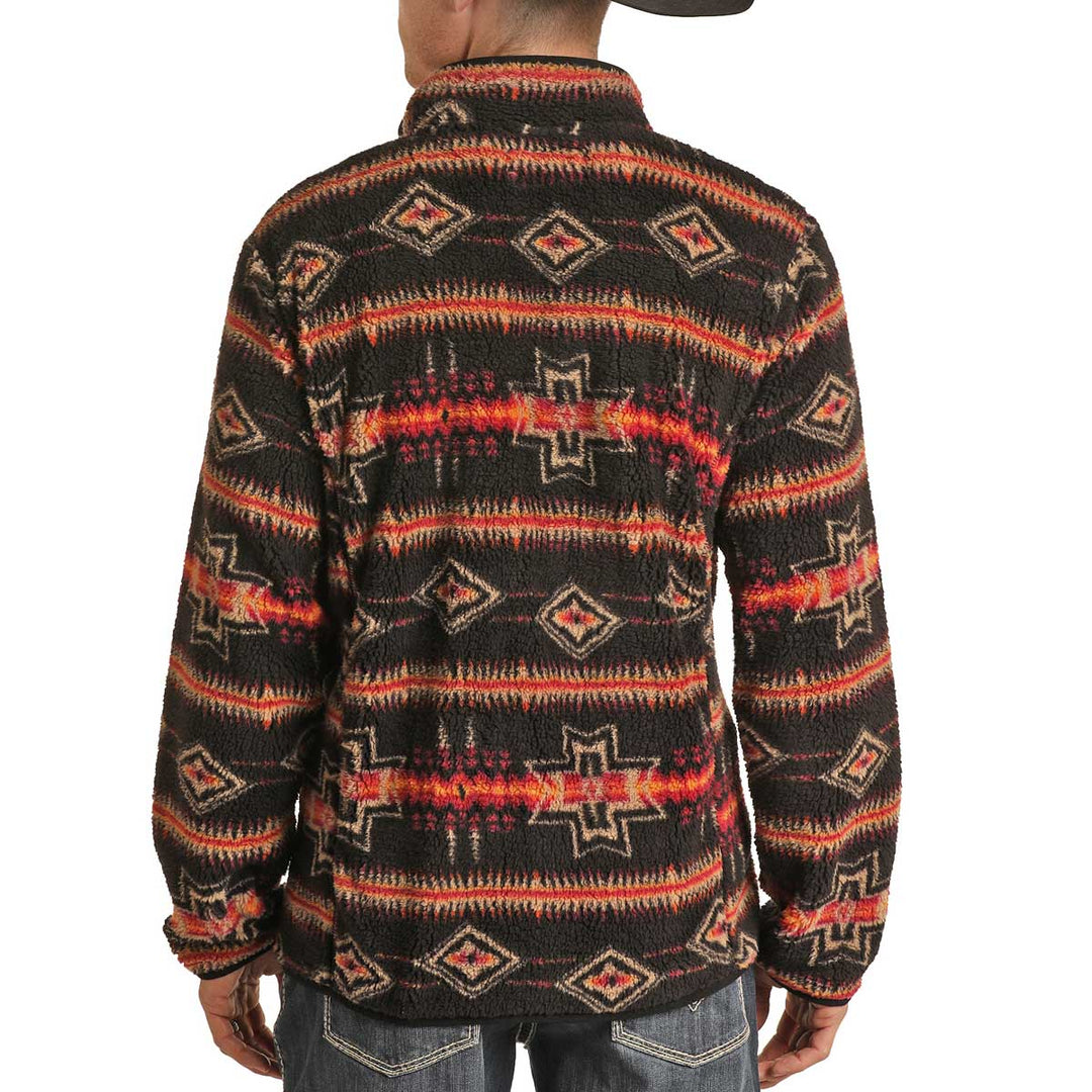 Rock & Roll Cowboy Men's Aztec Printed Berber Jacket - Black