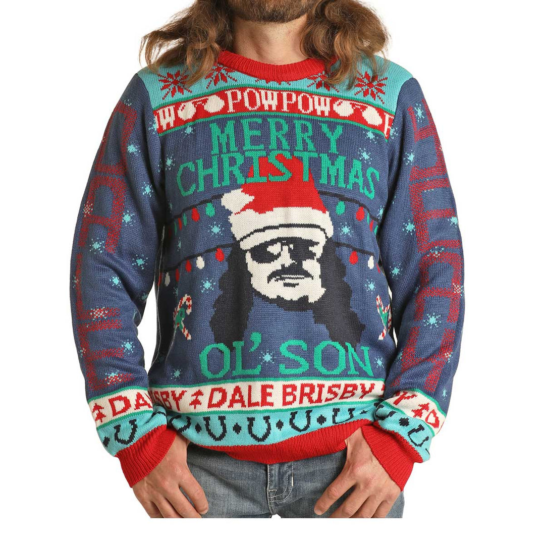 Rock & Roll Cowboy Dale Brisby Ugly Christmas Sweater - Blue