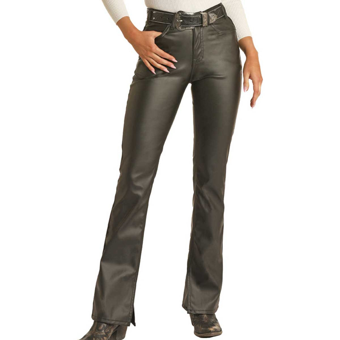 Rock & Roll Cowgirl Women's High Rise Pleather Extra Stretch Bootcut Jeans - Black