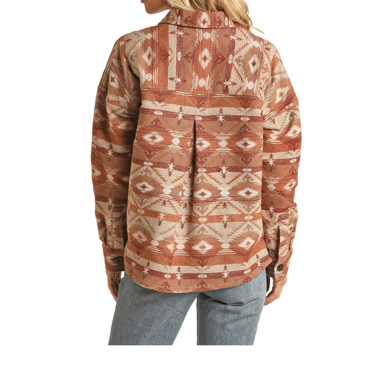 Rock & Roll Cowgirl Women's Boxy Aztec Shirt Jacket - Rust