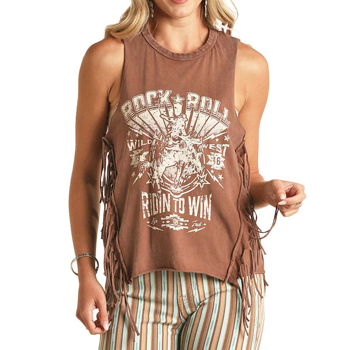 Rock & Roll Cowgirl Women's Ridin to Win Fringed Tank Top