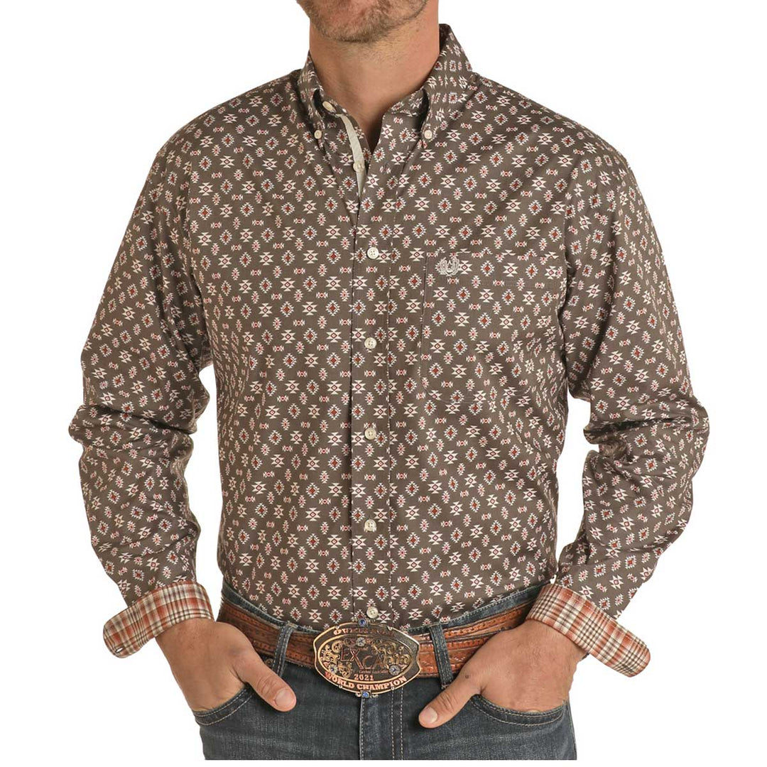 Panhandle Men's Rough Stock Button Down Long Sleeve Shirt - Taupe