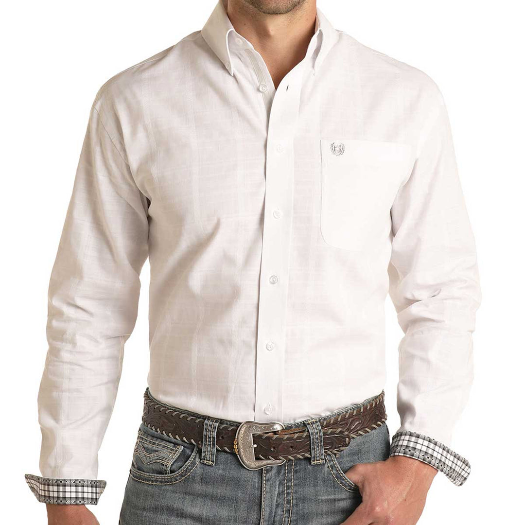 Panhandle Men's Button Down Aztec Print Long Sleeve Shirt - White