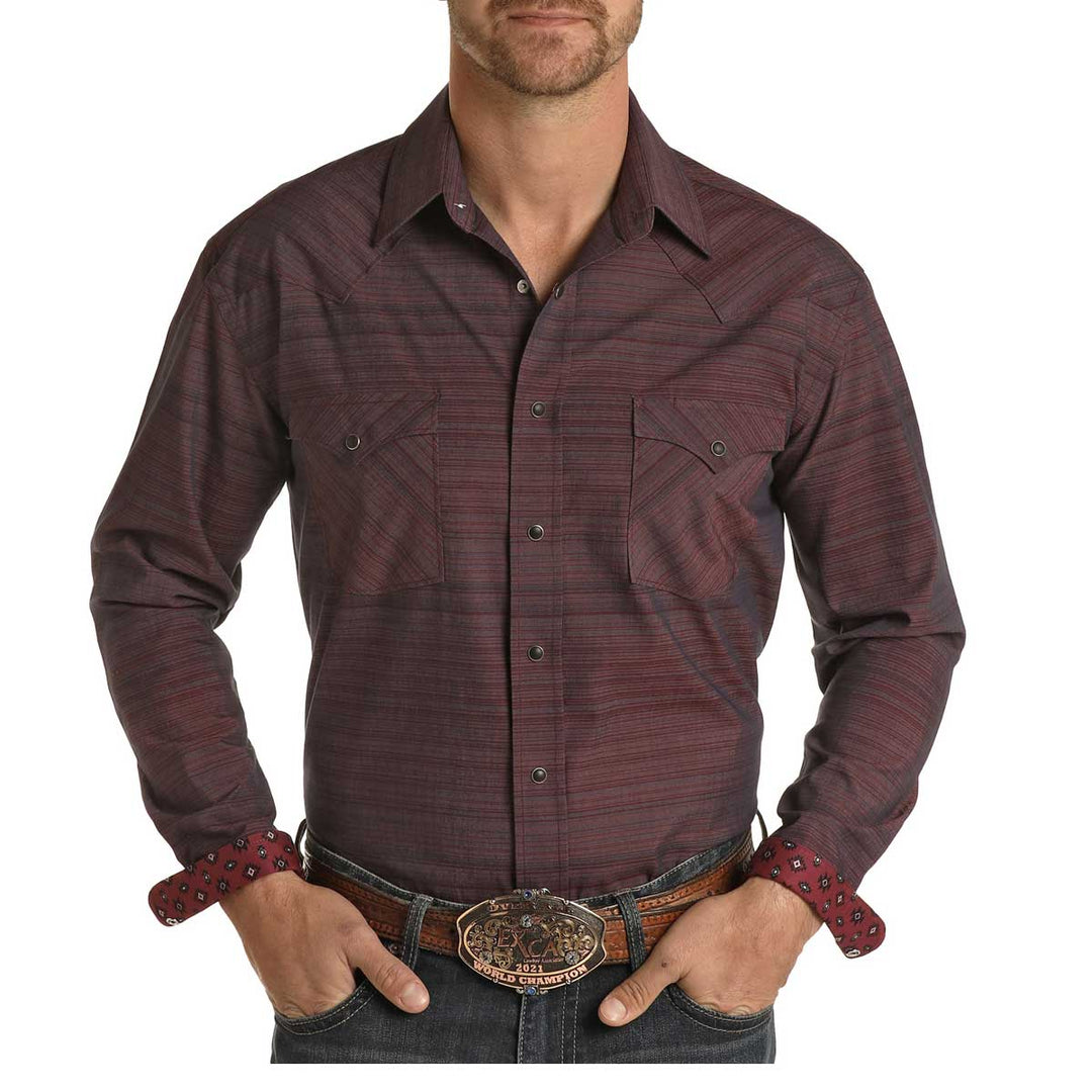 Panhandle Men's Regular Fit Rough Stock Long Sleeve Shirt - Maroon
