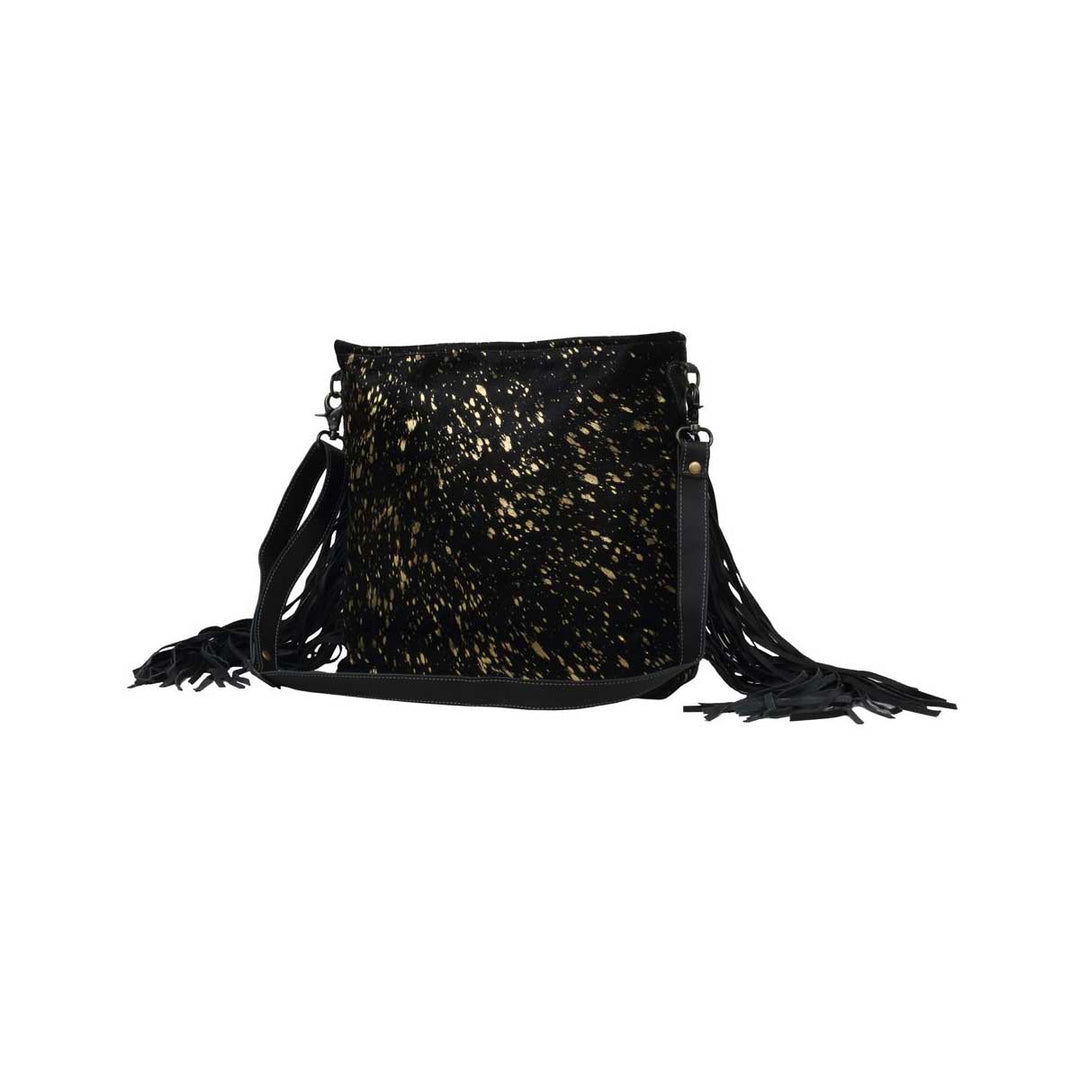Myra Bag Women's Black Shimmer Leather and Hairon Bag
