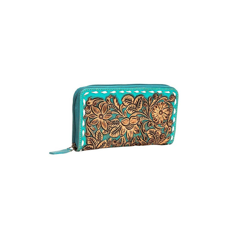 Myra Bag Enlazed Turquoise Hand Tooled Leather Wallet