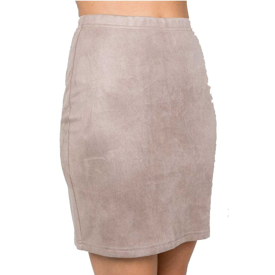 See and Be Seen Women's Super Stretch Comfortable Faux Suede Skirt - Taupe & Black