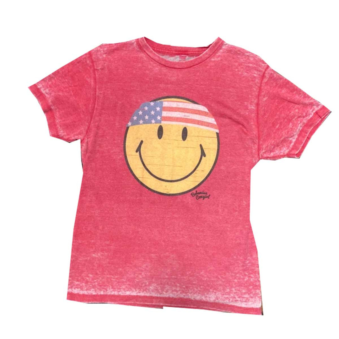 Bohemian Cowgirl Women's Smiley Americana Burnout T-Shirt - Red