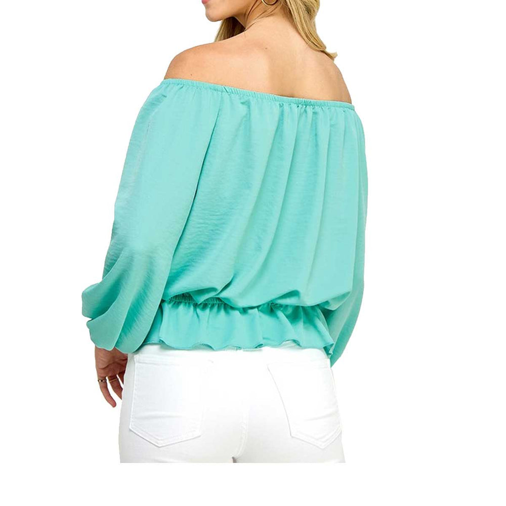 
                      
                        Summer 10 Women's Solid Off Shoulder Balloon Sleeve Blouse - Aqua
                      
                    