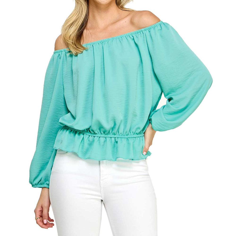 
                      
                        Summer 10 Women's Solid Off Shoulder Balloon Sleeve Blouse - Aqua
                      
                    