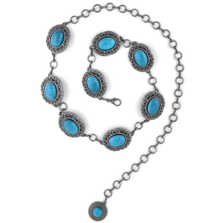 Anzell Women's Large Oval Turquoise Stone Chain Belt