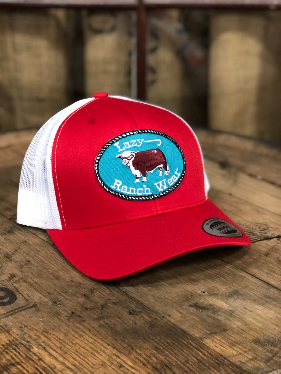 Lazy J Ranch Wear Red & White 3.5" Original Patch Cap Lazy J Ranch