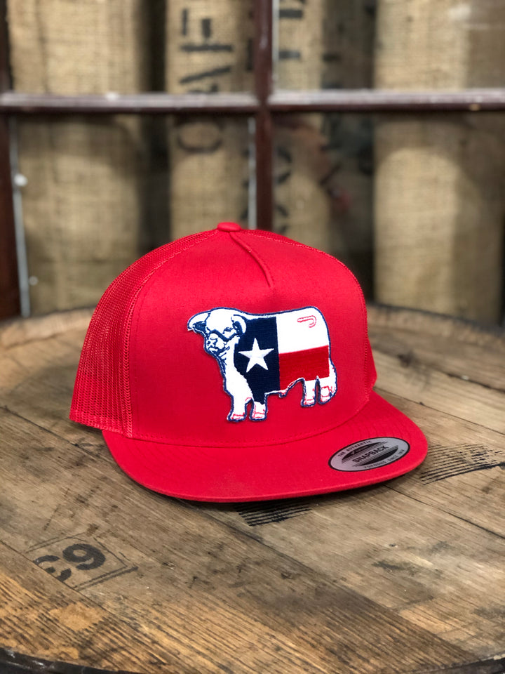 Lazy J Ranch Wear Red & Red 4" Texas Flag Bull Cap