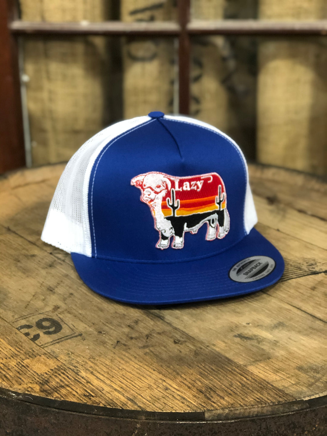 Lazy J Ranch Wear Blue & White 4" Sunrise Cactus Bull Cap