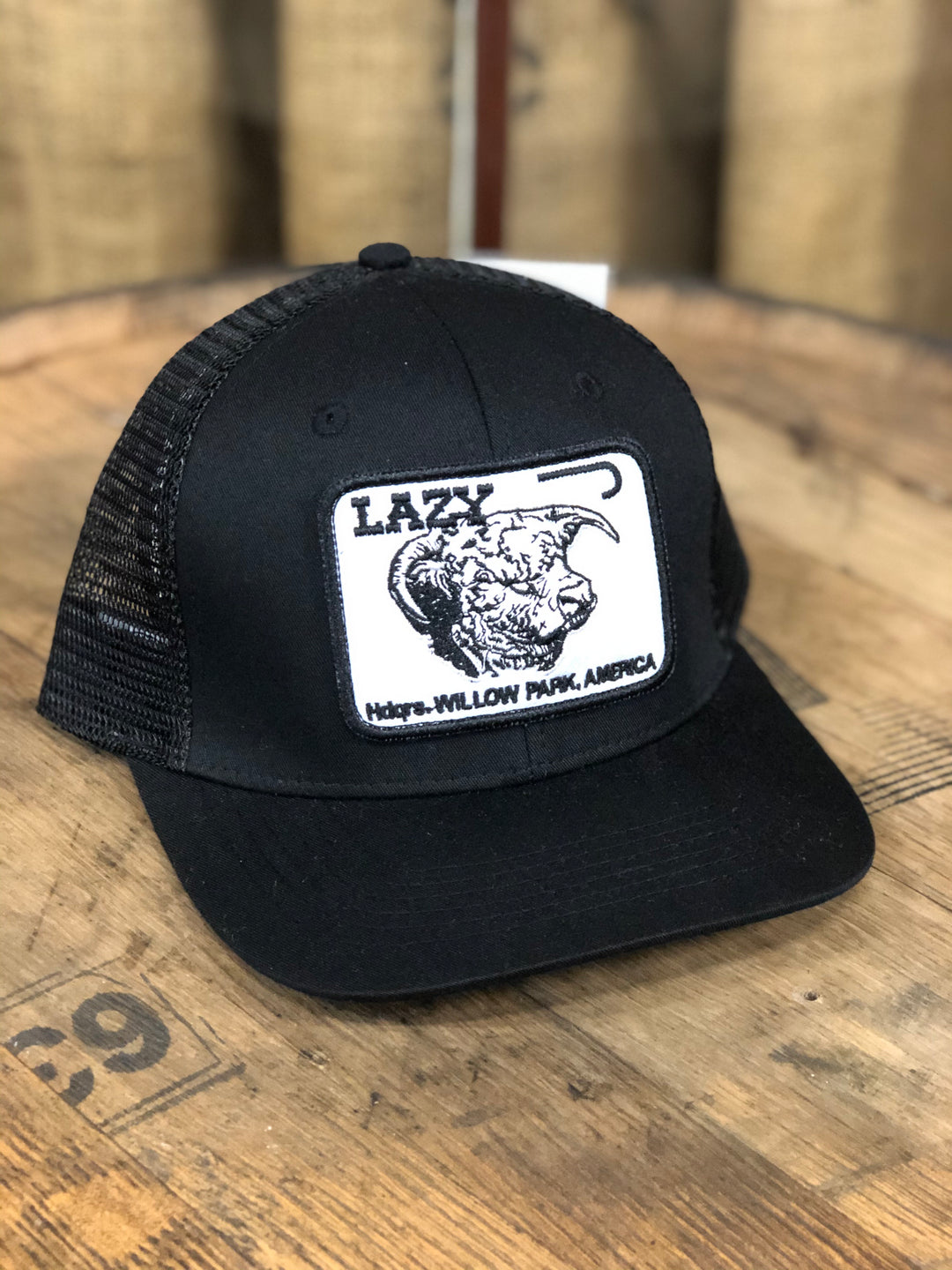 Lazy J Ranch Wear Black & Black 3.5" Cattle Headquarters Patch Cap