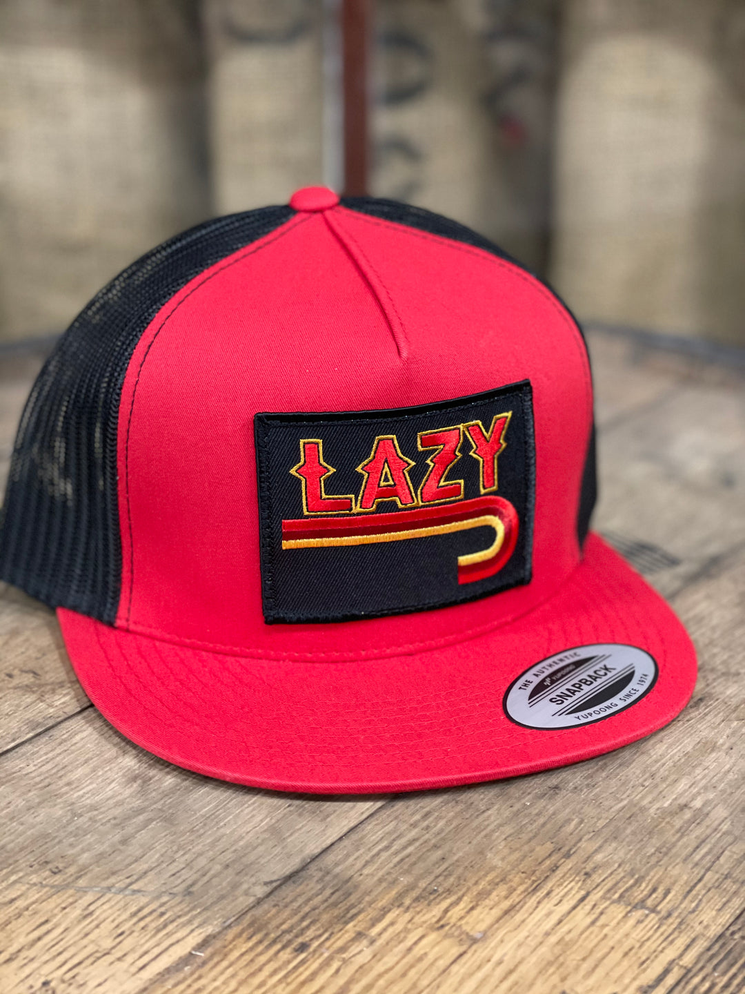 Lazy J Ranch Wear Red & Black 4" Fire J Cap